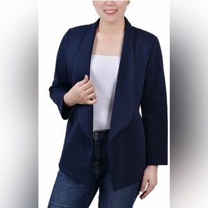 Nwt NY‎ Collection Woman Size 2X 3/4 Sleeve Ponte Jacket Navy